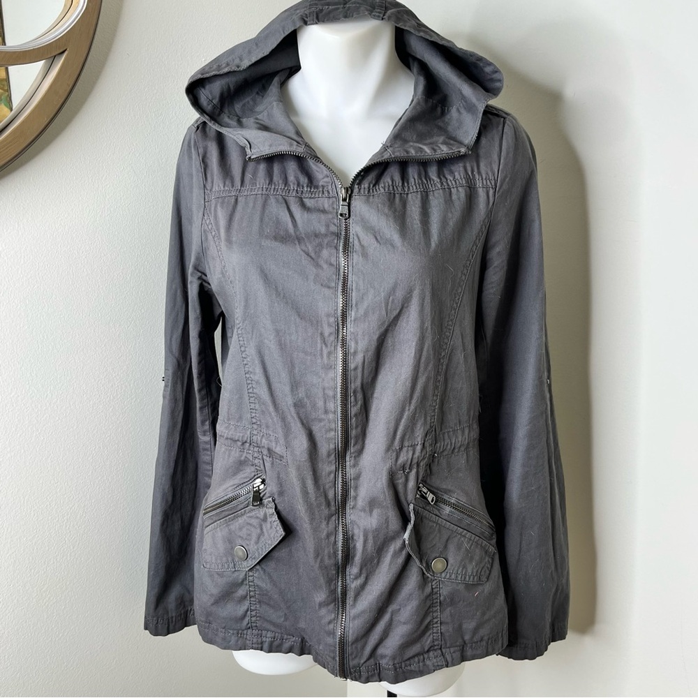 Love Me Now Gray Cotton Lightweight Windbreaker Hooded Jacket M